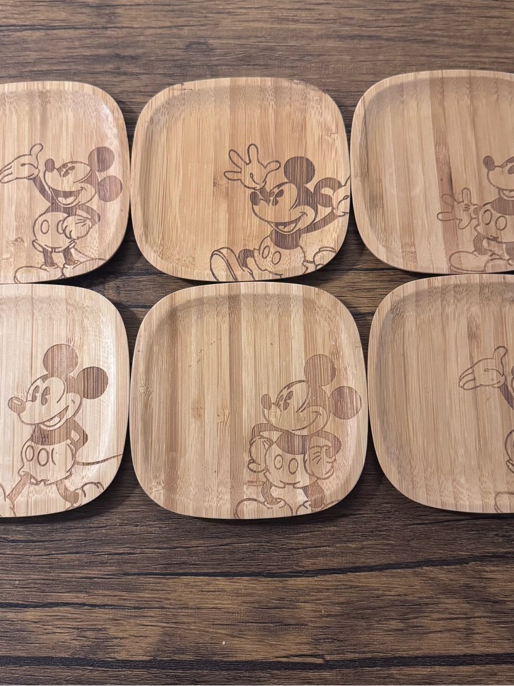 Disney Parks Authentic 100% Bamboo Mickey Mouse Small Plate Set of 6